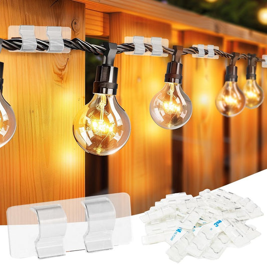 Dazzle Bright Hooks for Outdoor String Lights Clips, 60Pcs Heavy Duty Cable Clips Waterproof Adhesive Strips for Hanging Christmas Light, Outside UV-Resistant Clear Sticky Cord Holders Rope Organizer