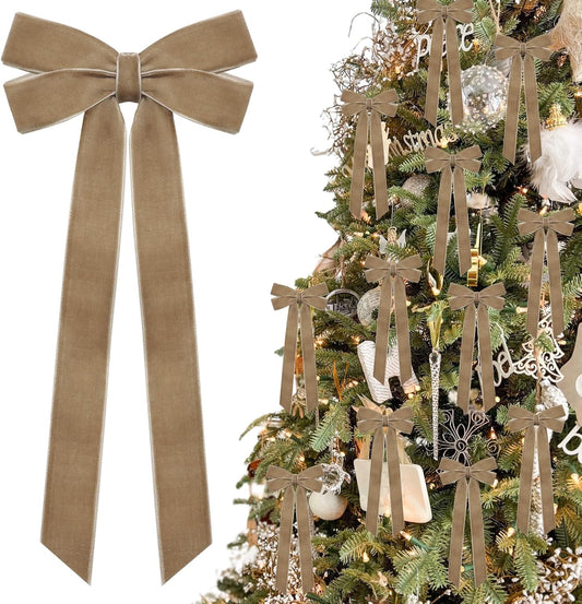 Skiennix 12Pcs Velvet Ribbon Bows - Vintage Christmas Tree Decorations | 5in x 10in Holiday Ornaments