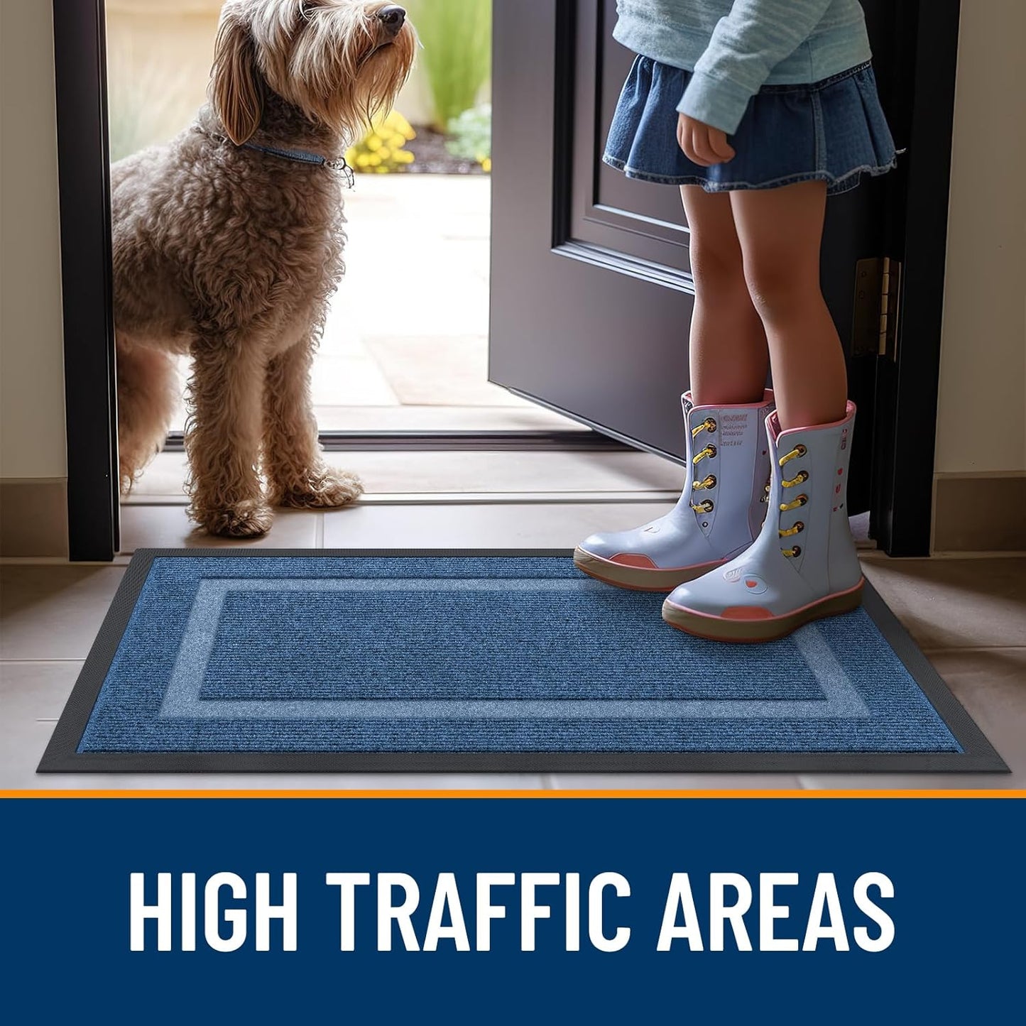 OLANLY Indoor Outdoor Front Door Mat - Waterproof All-Season Doormat, Easy Clean, 29.5x17, Light Blue