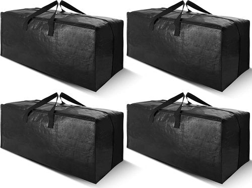 Cosy Family Extra Large Moving Bags - Heavy Duty Storage Totes with Backpack Straps & Strong Zippers | Set of 4, Black