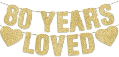 Gold Glitter 80th Birthday Banner by [Brand Name] - Pre-Strung Happy 80th Decorations for Men & Women