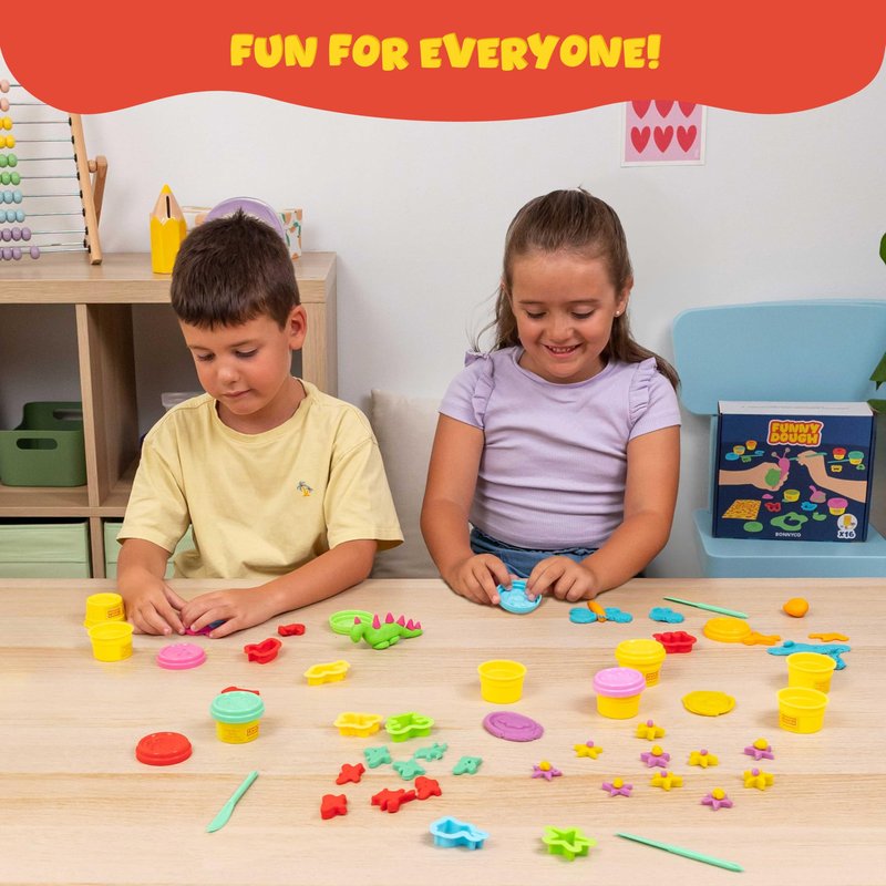 BONNYCO Play Dough Set with Molds and Goody Bags, Pack 16 Party Favors for Kids Age 3-9. Bulk Gifts, Kids Toys, Mini Birthday Games, Stocking Stuffers, Arts and Crafts Kit for Classroom