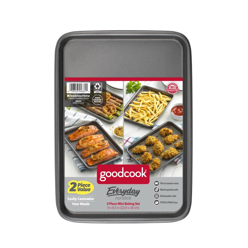 GoodCook Everyday Toaster Oven Mini Baking Sheets Set of 2 Set of 2 Heavy-Gauge Steel Baking Pans with Scratch-Resistant Nonstick, 9 x 6.2-Inch, Gray