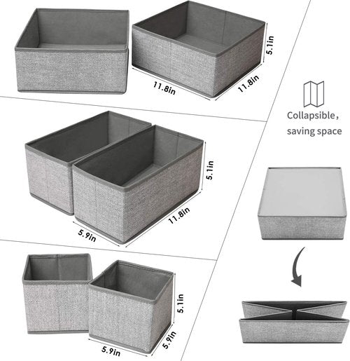 Criusia Foldable Underwear Drawer Organizer - Closet Dividers for Clothes & Socks (6 Bins, Gray)