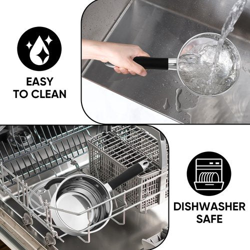 E-far 1 Quart Sauce Pan with Lid, Tri-Ply Base Stainless Steel Small Saucepan with Stay-Cool Handle, Non-toxic Kitchen Cooking Sauce Pot, Compatible with All Cooktops, Dishwasher Safe
