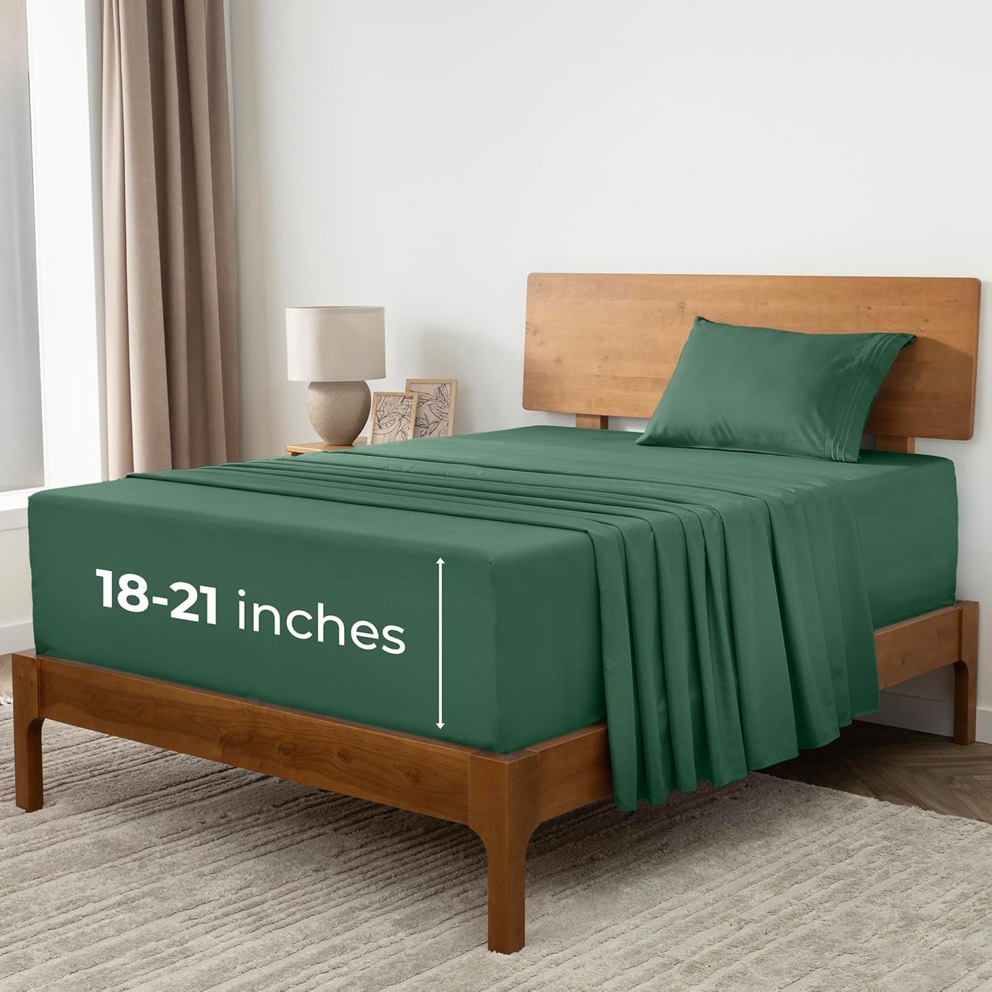 Mellanni Extra Deep Twin Sheets - Hotel Luxury Bedding | Ultra Soft, Cooling, Stain Resistant (Emerald Green)