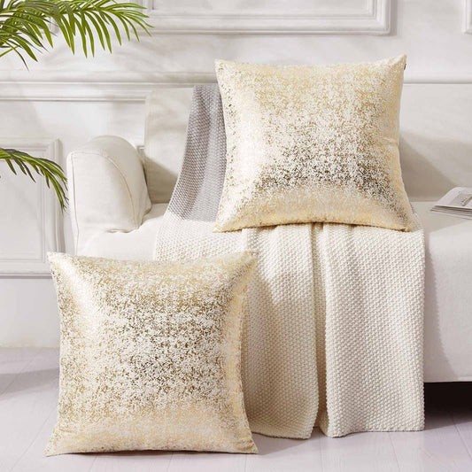 EUCIOR Champagne Throw Pillows 20x20,Gold and White Pillow Covers,Set of 2,Glitter Decorative Velvet Pillow Covers,Solid Color Cushion Covers for Sofa Bedroom Car