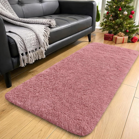 OLANLY Soft Fluffy Shaggy Runner Rugs - Machine Washable Indoor Carpet for Bedroom & Hallway | Pale Pink