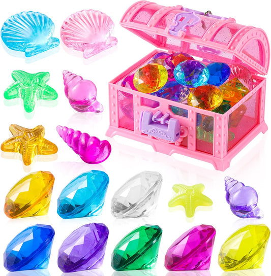Skiennix 28 Pcs Colorful Diving Gem Pool Toys Set - Treasure Pirate Box for Underwater Fun | Multicolor 30-40mm