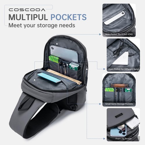 COSCOOA Sling Bag for Men, Anti-theft Crossbody Bag with USB Charging Port, PU Leather Shoulder Bag for Women Travel Outdoor Casual Sports Daypacks