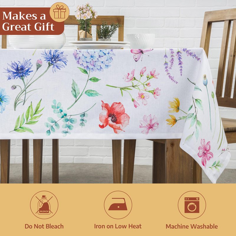 Maison d' Hermine Table Cloth Rectangle Table 100% Cotton 60 x 120 Inches Tablecloth Reusable Decorative for Dining Kitchen Room Farmhouse Home Gifts for Mothers Day Spring Summer - Just Floral