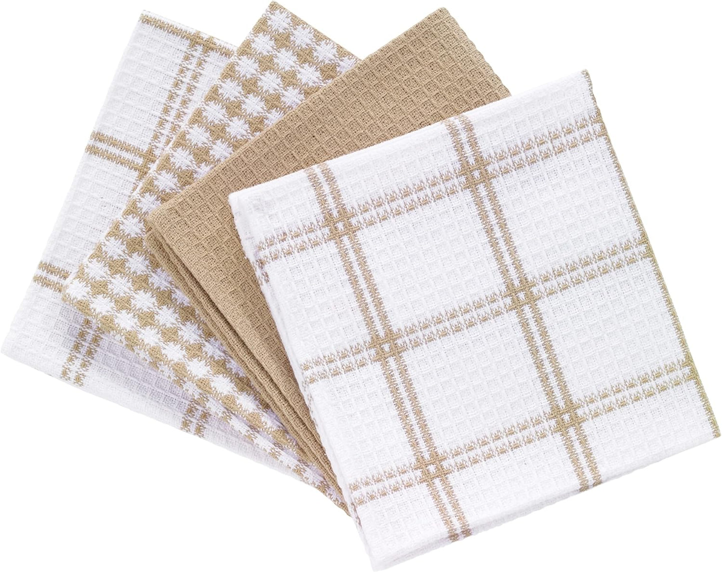 T-Fal Premium Waffle Dish Cloths - Highly Absorbent & Soft 100% Cotton Towels | 12"x13" (4-Pack) in Sand