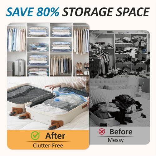 Cozy Essential Vacuum Storage Bags, 80% Compression Vacuum Seal Space Saver Plastic Packaging Bags for Clothes, Blankets, Pillow, Bedding, Comforters, Sealer Clothing Storage,10 Combo