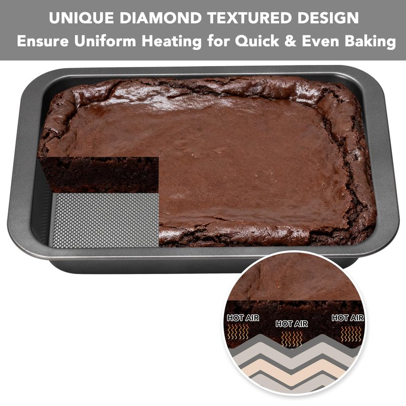 Tiawudi Cake Pan, Nonstick Baking Pan for Cake, Bread, Brownie or Lasagna, Heavy Duty Baking Dish with Diamond Texture Pattern and Wide Grips, Set of 2