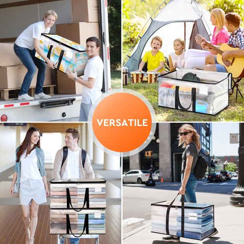 HomeHacks Clear Moving Bags Heavy Duty 4 Pack, Storage Bags with Zipper, Extra Reinforced Handles & Waterproof Packing Boxes for Moving, Camping, Home Organization 93L/24Gal (28.7"x14.2"x14")