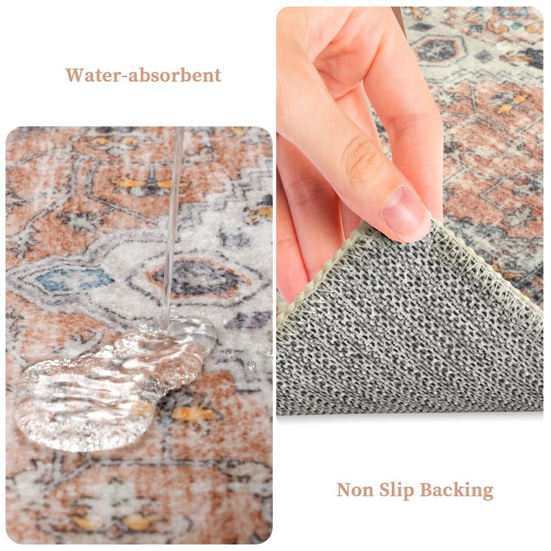 LEEVAN Kitchen Rug Set of 2, Washable Non Slip Kitchen Mat, Vintage Orange Runner Rug, Soft Standing Mat, 20''x31'+20''x47''