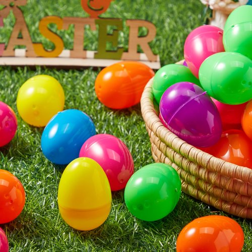 JOYIN 200 PCS 2.3" Easter Eggs, Empty Plastic Eggs Fillable Colorful Bright Eggshell Bulks for Easter Hunt, Filling Treats, Party Favor, Basket Stuffers, Classroom Prize Supplies