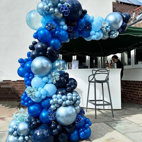 Blue Silver Balloons Set, 12 Inch Blue and Silver Balloons Dark Navy and Confetti Party Latex Balloon, Macaron Metallic Baby Blue Mixed Balloon for Birthday Graduation Baby Shower Wedding Retirement