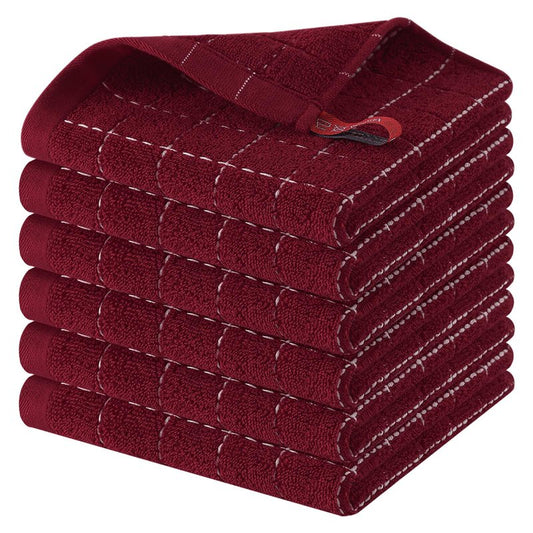 Homaxy 100% Cotton Terry Kitchen Dish Cloths, Ultra Soft and Absorbent Dish Towels for Kitchen, Suitable for Drying and Washing Dishes, 6 Pack, 12 x 12 Inches, Burgundy Red