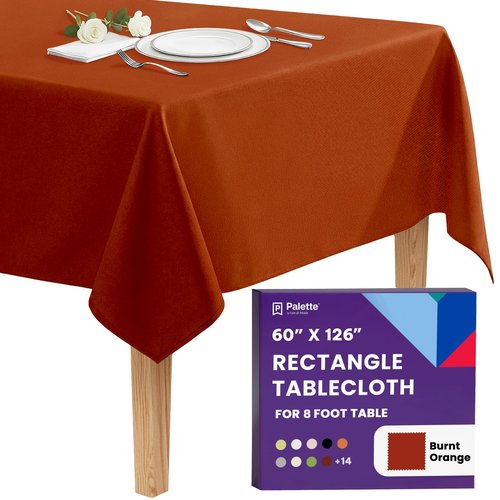 Gee Di Moda Rectangle Tablecloth - 60 x 126 Inch Burnt Orange Table Cloth for 8 Foot Rectangle Tables - Heavy Duty Washable Fabric - for Holiday Party, Dinner, Weddings, Baby Shower & Events