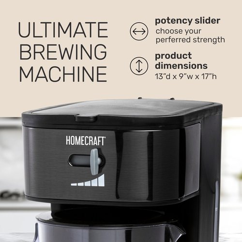 Homecraft 3-Quart Iced Coffee and Tea Maker with Filter Basket, Flavor Enhancer, Adjustable Brew Strength, Black