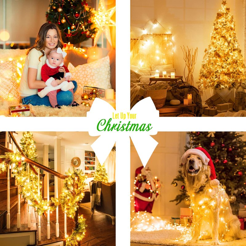 JMEXSUSS 150 LED Christmas Lights Indoor Plug in, Connectable Warm White Christmas Lights for Bedroom, 59ft 8 Modes Twinkle Fairy Light Outdoor for Room Classroom Party Christmas Tree Decor