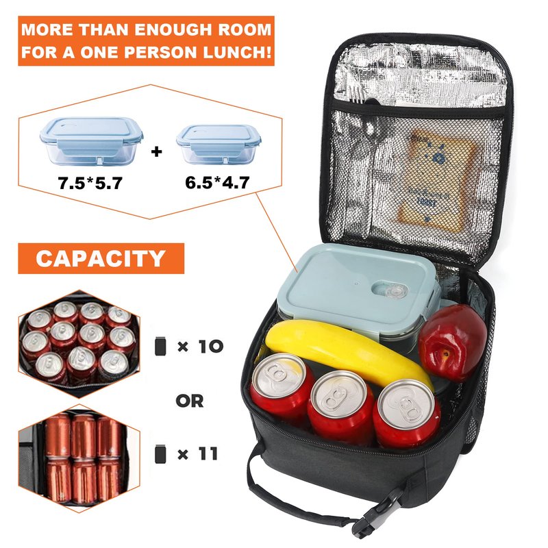Femuar Lunch bag for Men Women Adults Small for Office Work Picnic - Reusable Portable Lunchbag, Black