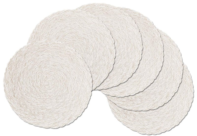 SHACOS Round Braided Placemats 15 inch Set of 6 Boho Thick Washable Kitchen Table Placemats for Home Wedding Party (T-Ivory, 6)