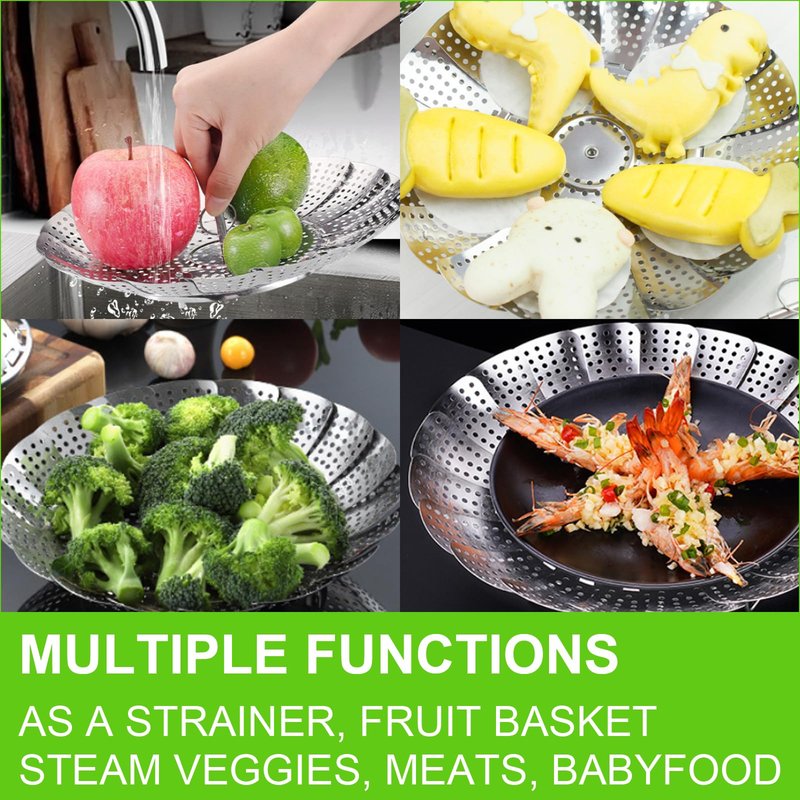 Vegetable Steamer Basket for Cooking 304 Stainless Steel Veggie Food Steamer Basket, Folding Expandable Steamers to Fit Various Size Pot (5.9" to 10")