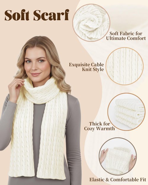DODOKIE 5 Pieces Winter Beanie Hat Scarf Gloves Touchscreen & Thick Socks Set for Women, Knit Fleece Lined Cold Weather Warm Outfits Accessories, Gifts for Her Mom Christmas Stocking Stuffers (White)