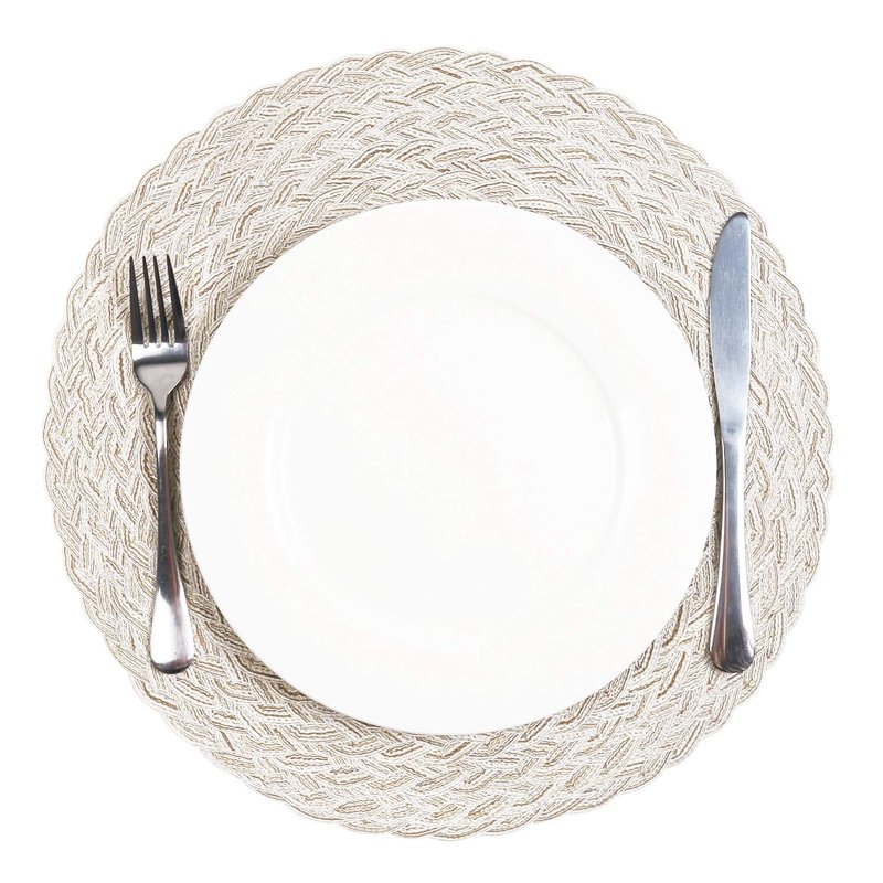 SHACOS Round Braided Placemats 15 inch Set of 6 Boho Thick Washable Kitchen Table Placemats for Home Wedding Party (T-Ivory, 6)