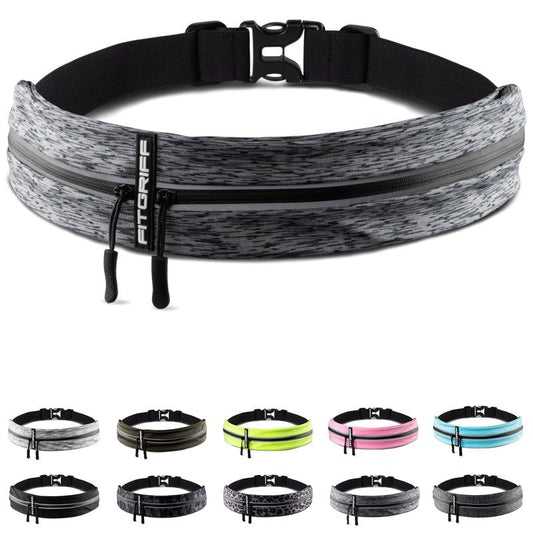 Fitgriff® Running Belt for Men & Women - Secure Jogging Pouch for Phone, Keys & Essentials - For All Cell Phones (Grey 2, 24.5" - 35.5" Waist Size)