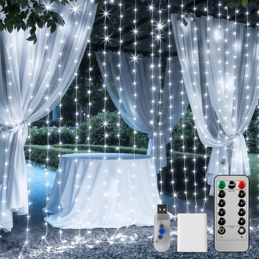 Brightown Curtain String Lights - Waterproof Fairy Lights with Remote | 300 LEDs, 8 Modes for Bedroom & Outdoor Decor