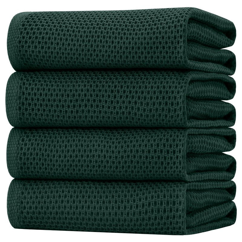 Homaxy 100% Cotton Waffle Weave Kitchen Dish Towels, Ultra Soft Absorbent Quick Drying Cleaning Towel, 20x28 Inches, 4-Pack, Blackish Green