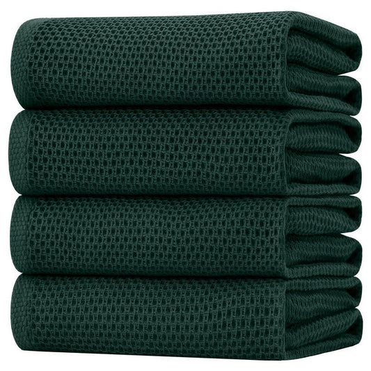 Homaxy 100% Cotton Waffle Weave Kitchen Dish Towels, Ultra Soft Absorbent Quick Drying Cleaning Towel, 20x28 Inches, 4-Pack, Blackish Green