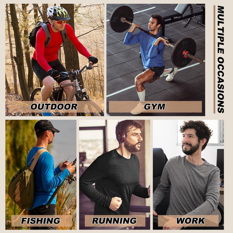 MLYENX 4 Pack Long Sleeve Shirts for Men UPF 50+ UV Sun Protection Quick Dry Moisture Wicking Workout Tee Shirts 3XL