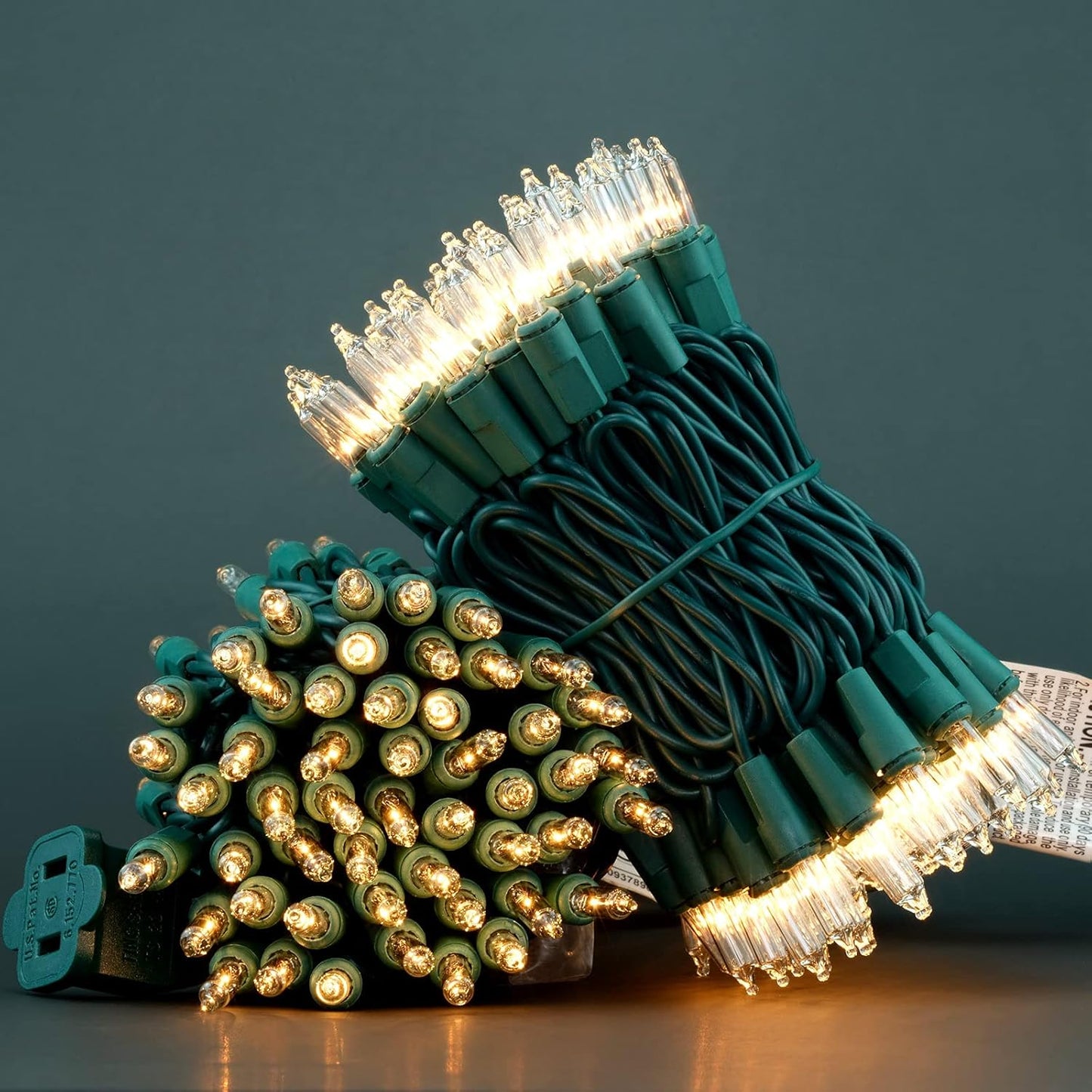 YULETIME 200 Clear Christmas Lights - UL Certified Mini String Lights, 21 ft, 2 Strands with Green Wire