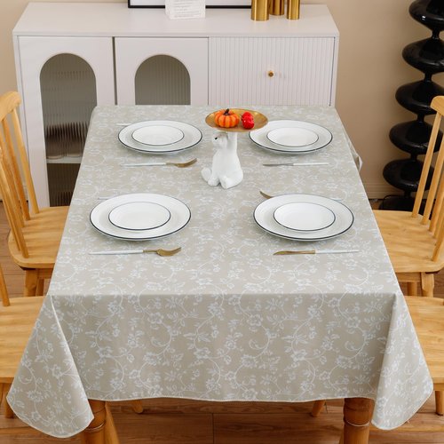 Heavy Duty Vinyl Tablecloth with Flannel Backing Waterproof Oil-Proof Plastic Table Cloth Stain-Resistant Wipeable Rectangle or Square Table Cover for Indoor and Outdoor (Beige Floral,52x70 Inch)