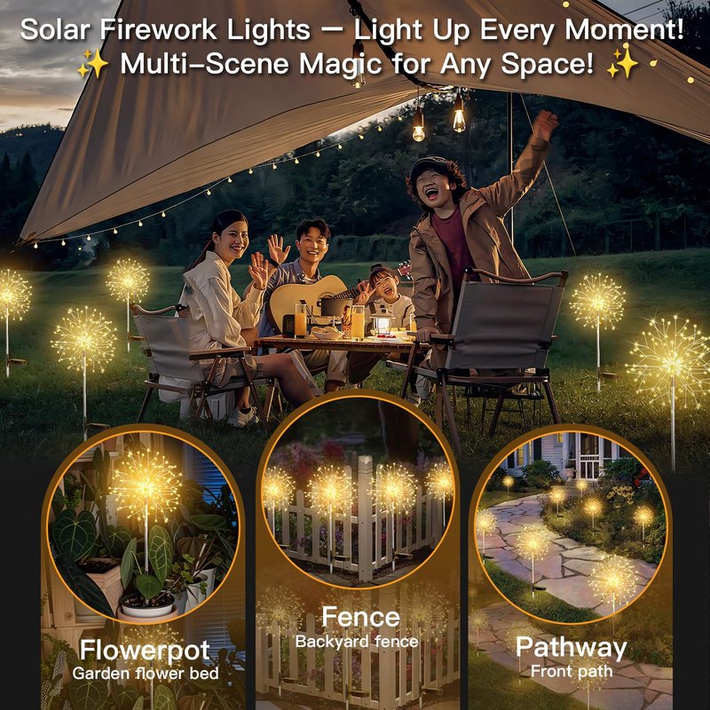 suddus Solar Garden Lights Outdoor Waterproof Decorative, 2Pack 150LED Firework Lights, Solar Fairy Lights for Yard, Garden, Party, Patio, Pathway, Flowerbed - Warm White