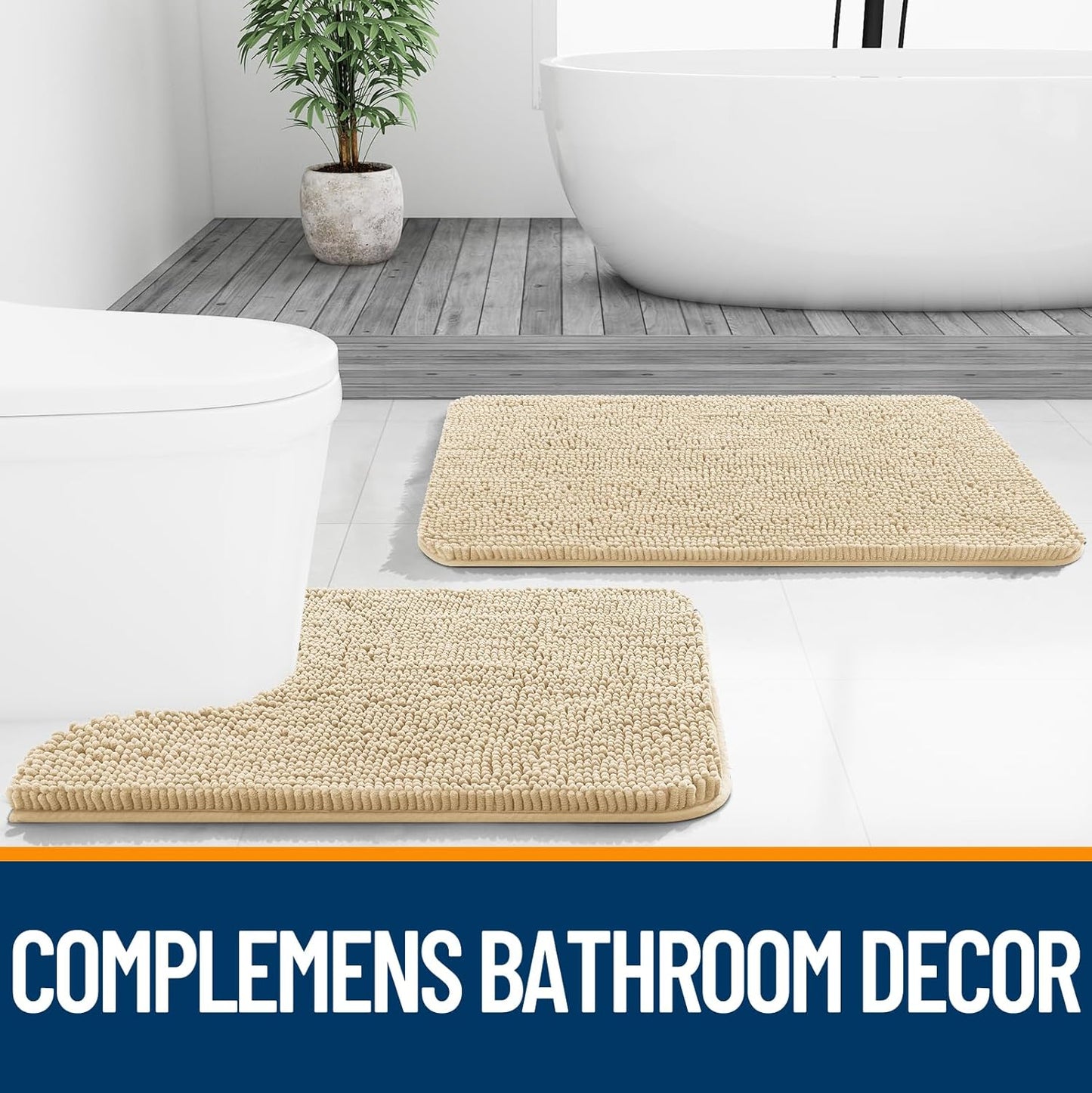 OLANLY Bathroom Runner Rugs - Extra Soft Chenille Bath Mats | Quick Dry, Machine Washable, 47x17, Beige