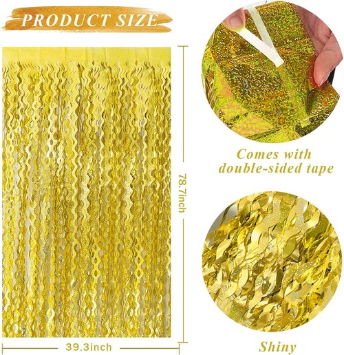 Gold Backdrop | Foil Curtain Decorations for Birthday, Bachelorette & Party Photo Booths - 6ft x 3ft