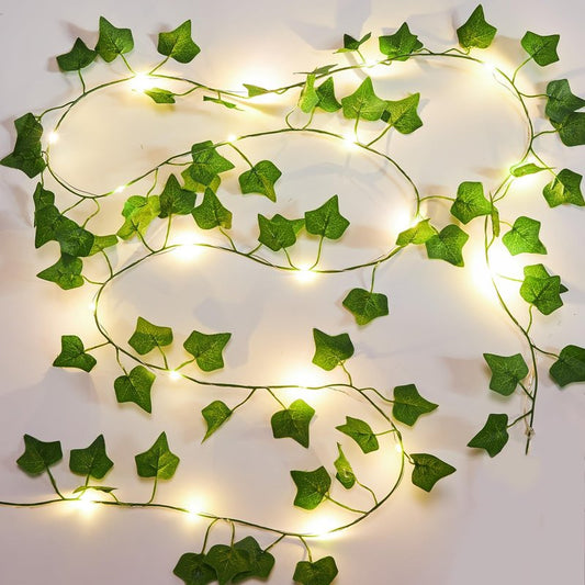 KASZOO 2 Pack 6.56 Ft Vines with Fairy Lights Battery Operated, 40 LEDs Artificial Garland Plant Vine Fairy Light, Hanging Ivy Lights for Bedroom Garden Party Wall Room Decor