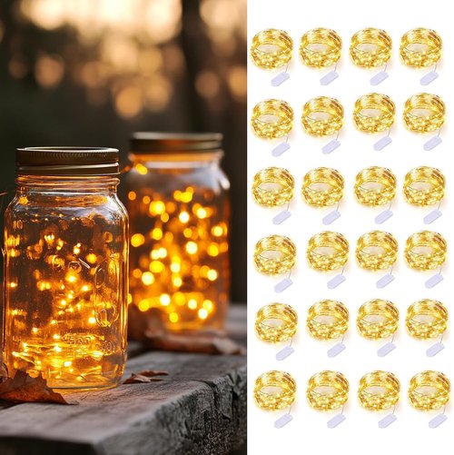 Fairy Lights 24 Pack - Battery Operated 3.3ft 20 LED Warm White String Lights for Weddings & DIY Decor