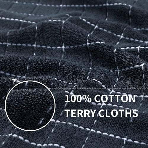 Homaxy 100% Cotton Terry Kitchen Towels(Dark Grey, 13 x 28 inches), Checkered Designed, Soft and Super Absorbent Dish Towels, 6 Pack