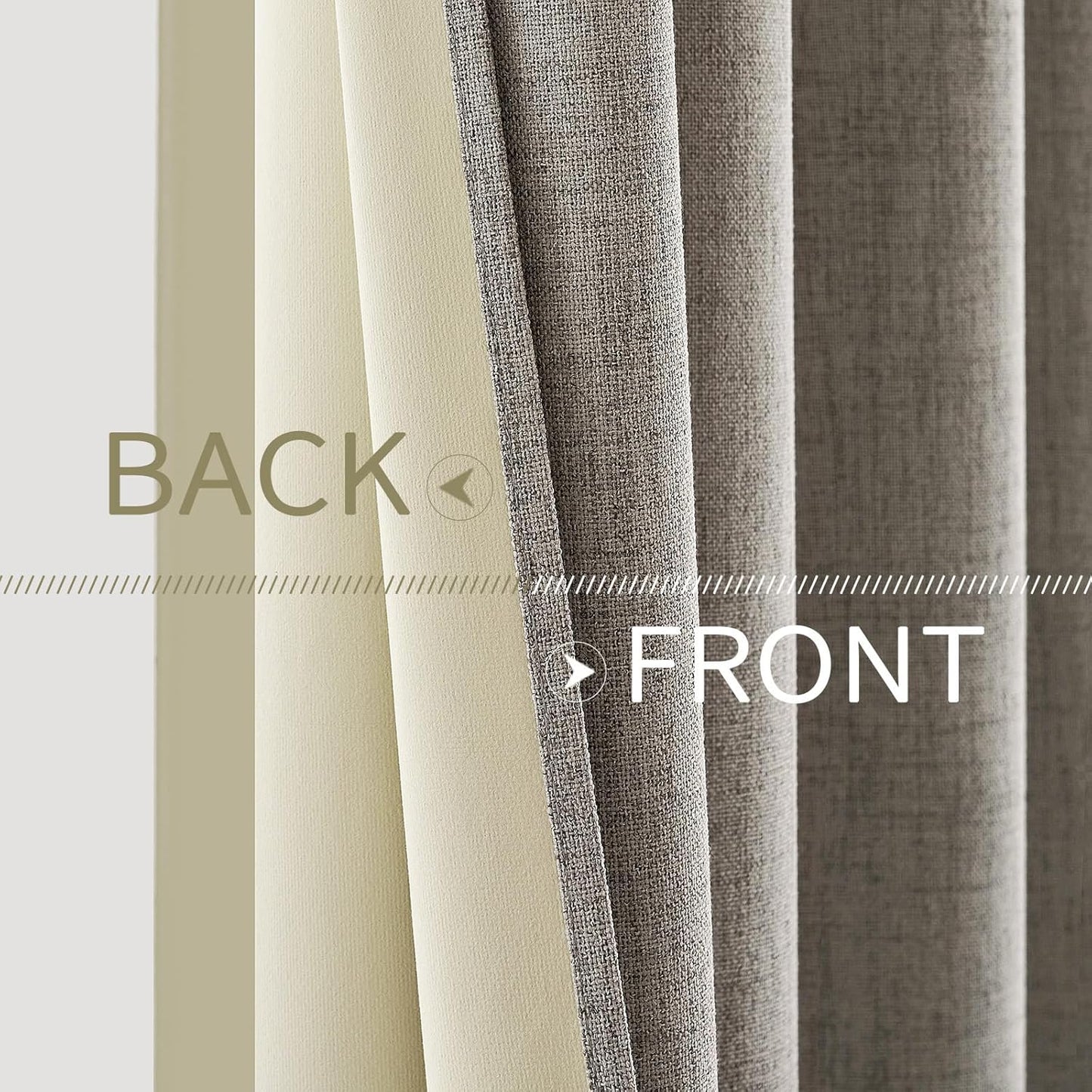 MIULEE Linen Curtains - 100% Blackout Thermal Insulated Greige Drapes | Room Darkening 52x63 Inch (2 Panels)