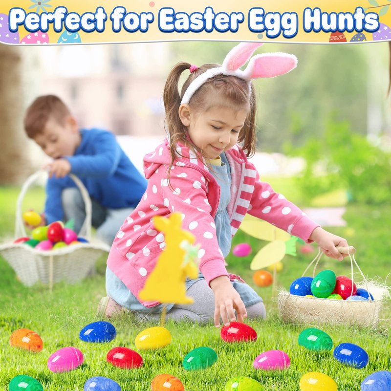 OleFun 72 PCS Plastic Empty Easter Eggs, 3.15'' Large Bulk Painted Easter Eggs in 8 Colors, Hinged Fillable Eggs for Easter Egg Hunt, Surprise Eggs, Basket Stuffers, Easter Party Favor for Kids