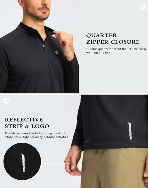 G Gradual Men's Running Shirts Long Sleeve Athletic Shirt Lightweight Quick Dry Quarter Zip Pullover for Men Workout Gym Golf(Black,L)
