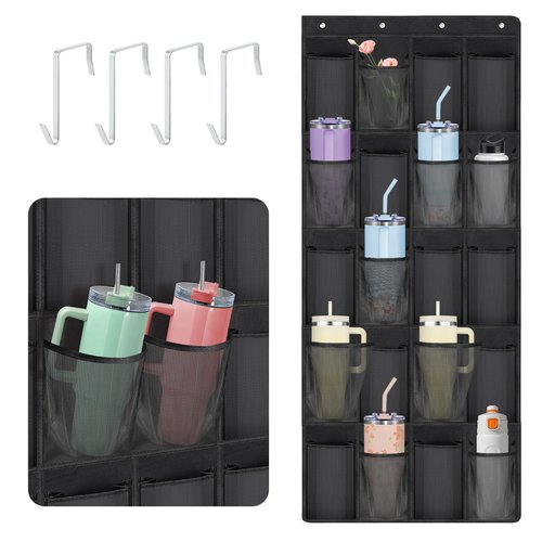 DARCKLE 40oz Water Bottle Organizer Compatible with Stanley Cup, 20 Large Water Bottle Storage for Stanley Cup Organizer Waterproof Beathable Oxford Fabric,Storage Hangs Wall Door for Shoes,Doll