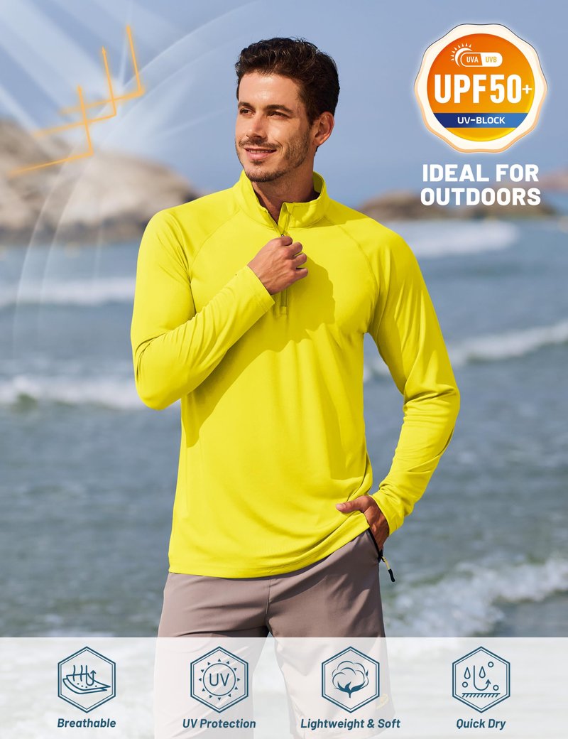 TACVASEN Swim Shirts for Men Rash Guard Sun Shirt Long Sleeve Dry Fit Mens Sun Protection Cooling Athletic UV T-Shirts Outdoor Yellow XL