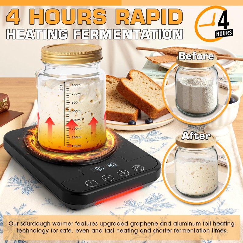 Upgraded Sourdough Starter Warmer, Precise 1°F Thermostat Control (70-100°F) Sourdough Warming Mat